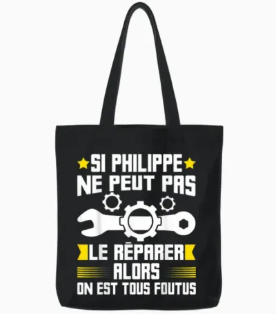 Humour Philippe First Name Handyman Repairer Mechanic Plumber T-Shirt, Black Tote Bags - Black
