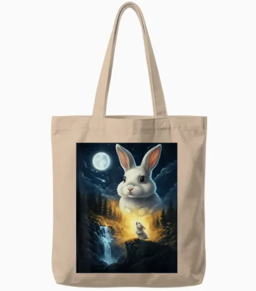 Rabbit Howling to the Moon Vintage Funny Rabbit Tote Bags in Natural