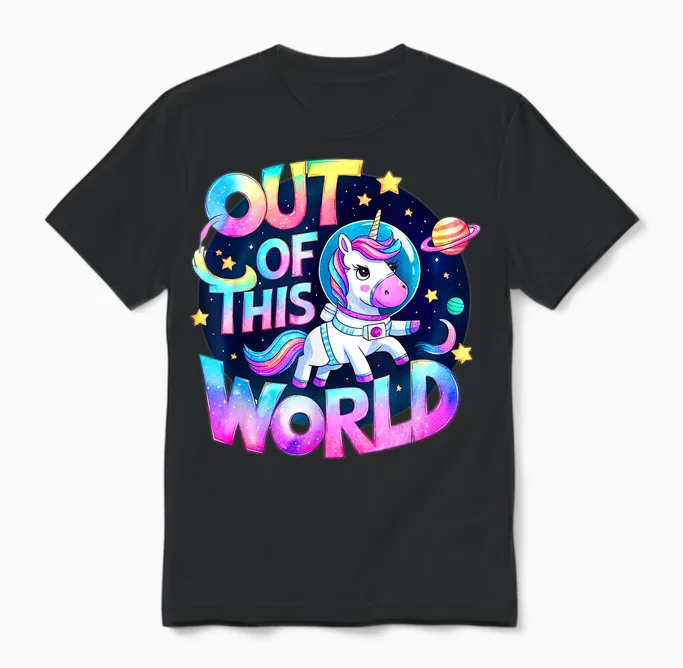 Aventure Kawaii Astronaute Licorne Unisex T-Shirt in Black