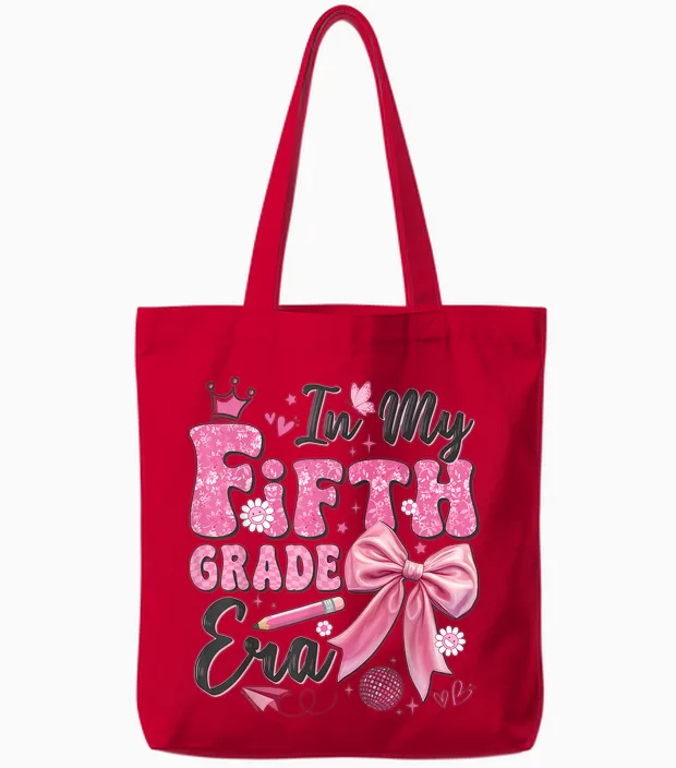In My Fifth Grade Era Coquette Back to School Teacher Girl Tote Bags in Red