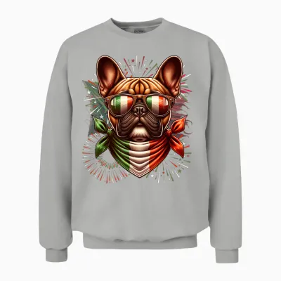 Italian Flag French Bulldog Theme Funny Cute Unisex Sweatshirt - Ash