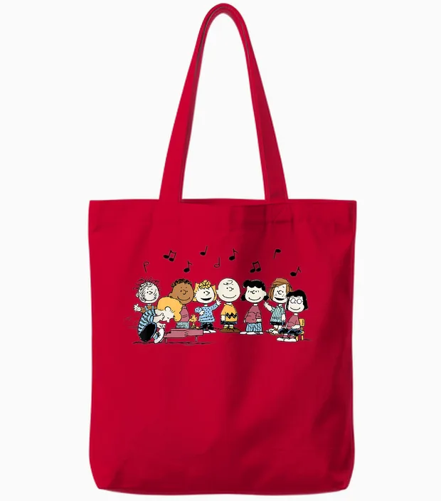 Peanuts - Schroeder Pigpen Franklin Lucy Charlie Sally Music Tote Bags in Red