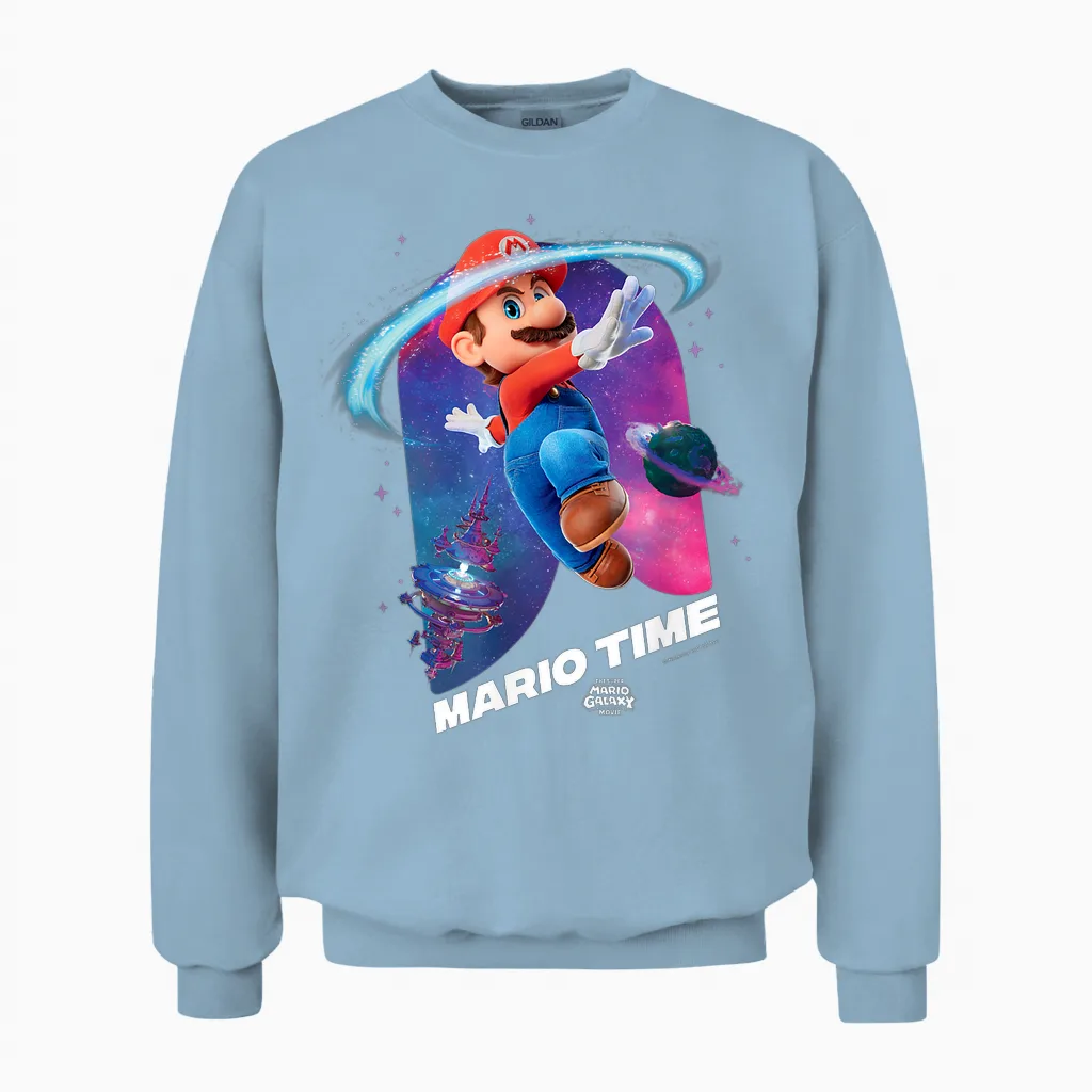 The Super Mario Galaxy Movie Mario Time Unisex Sweatshirt in Light Blue