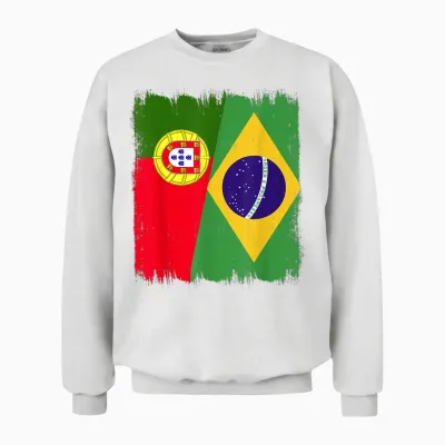 Drapeau Portugal Brésil Portugais Racines Brésiliennes Pride Unisex Sweatshirt - White