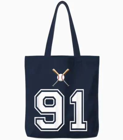 91 Numéro Base-Ball Style Vintage Blanc Tote Bags - Navy
