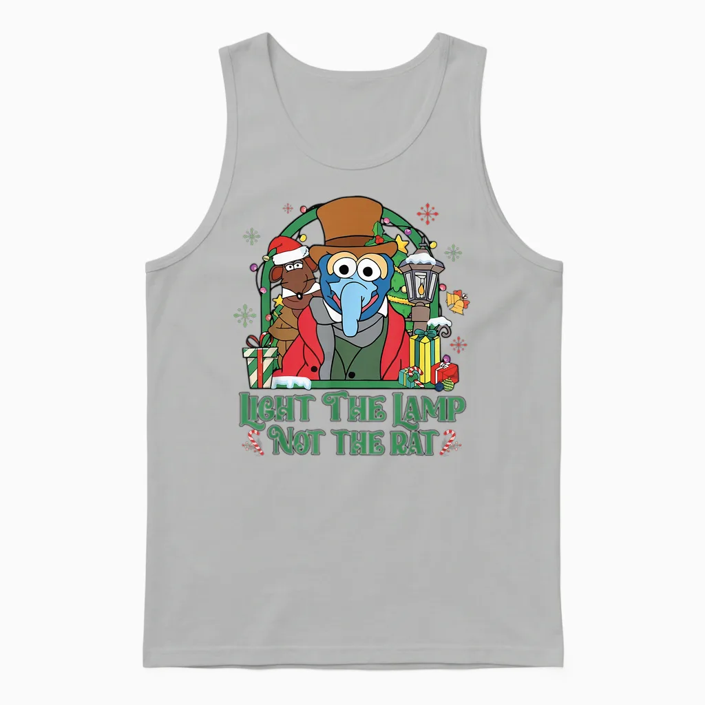 Light the Lamp Not the Rat Funny Christmas Unisex Tank Top in Ash