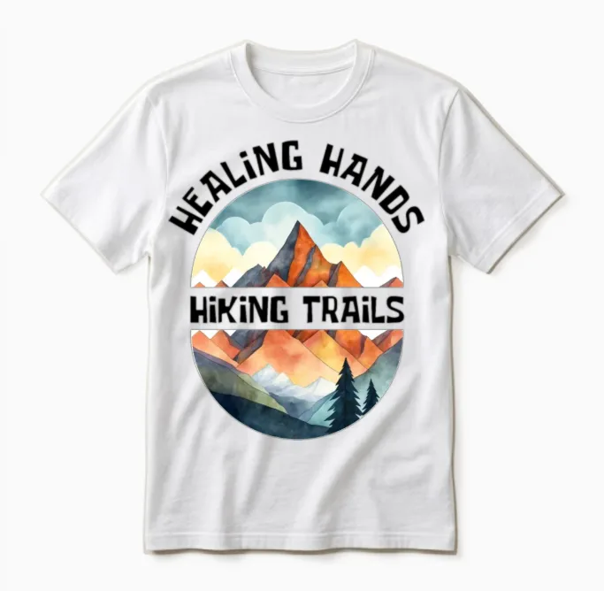 Healing Hands, Hiking Trails Unisex T-Shirt in White