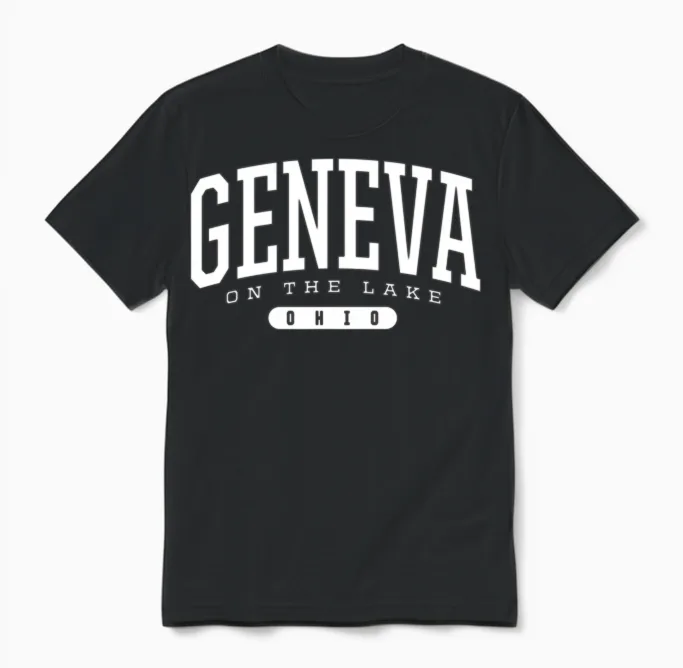 College Style Geneva-On-The-Lake Ohio Unisex T-Shirt in Black