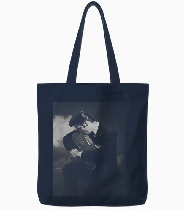Elvis Presley Guitar Kiss T-Shirt, Black, S Tote Bags in Navy