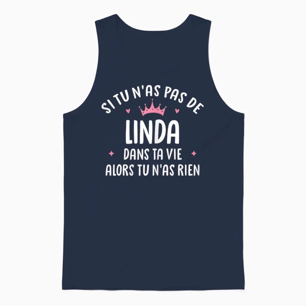 Wife Girlfriend Funny Personalized Gift Name Linda Unisex Tank Top in Navy
