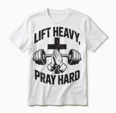 Lift Heavy Pray Hard Men's Christian Workout Gym Unisex T-Shirt - White