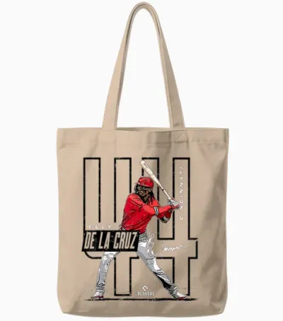 License Champs Elly De La Cruz | Cincinnati Mlb Players League | Mlbcru4022 T-Shirt, Small, Red Tote Bags - Natural
