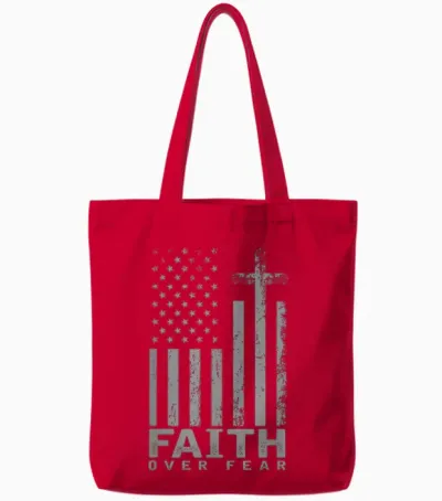 America Pride Us Flag Faith Over Fear Prayer Tote Bags - Red