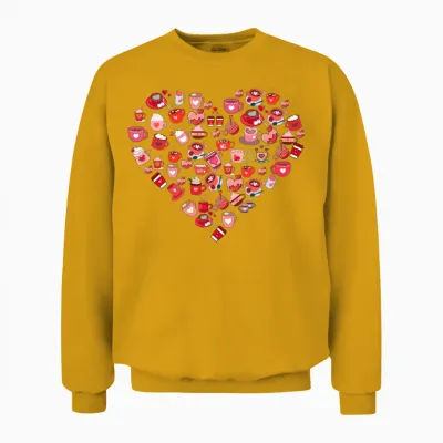 Valentines Day Love Heart Shape Coffee Design Unisex Sweatshirt - Gold