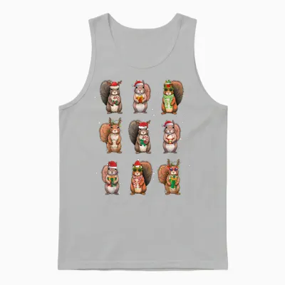 Squirrels Christmas Lights Decor Funny Squirrel Lover Pajama Unisex Tank Top - Ash