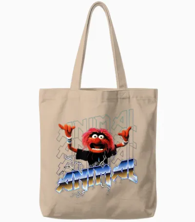 Disney the Muppets Animal Rock Portrait T-Shirt, Black Tote Bags - Natural