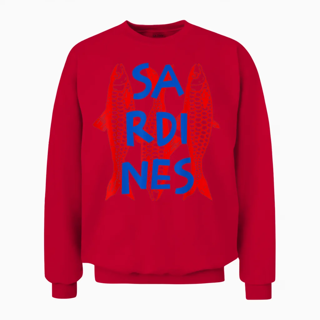 Retro Distressed Graphic Sardines Fish for Men and Women Unisex Sweatshirt in Red