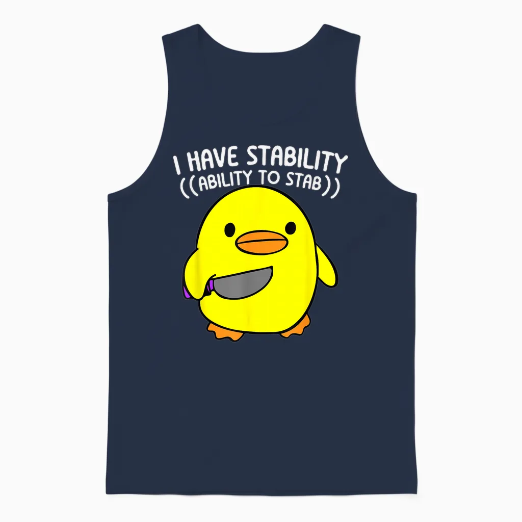 Lustige Ente Geschenke Sarkastische Meme Süße Chibi Ente Mit Messer Unisex Tank Top in Navy