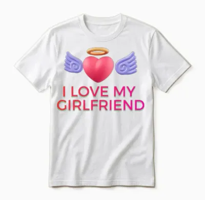 I Love My Girlfriend - Cute Angel Heart Graphic Unisex T-Shirt - White