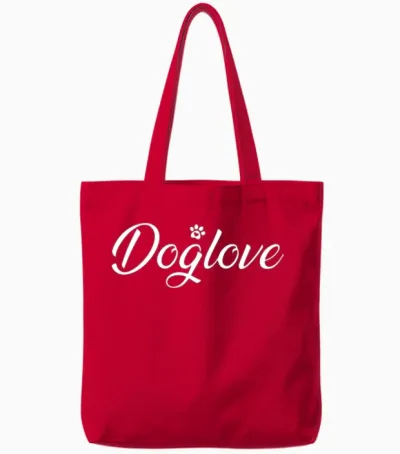 Dog Love with Dog Paw Tote Bags - Red