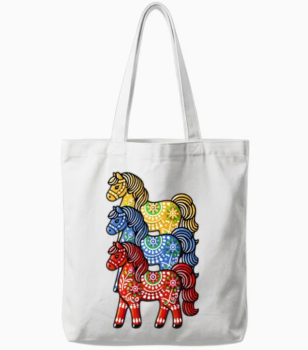 Swedish Dala Horse, Scandinavian Sverige Sweden Tote Bags in White