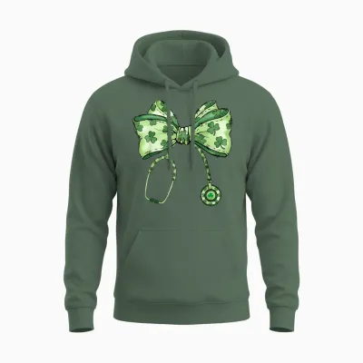 Saint Patrick's Day Nurse Shamrock Bow Stethoscope Women Unisex Hoodie - Military Green