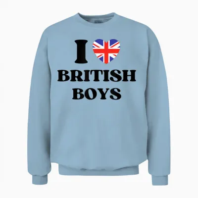 Funny I Love British Boys I Red Heart British Boys Britain Unisex Sweatshirt - Light Blue