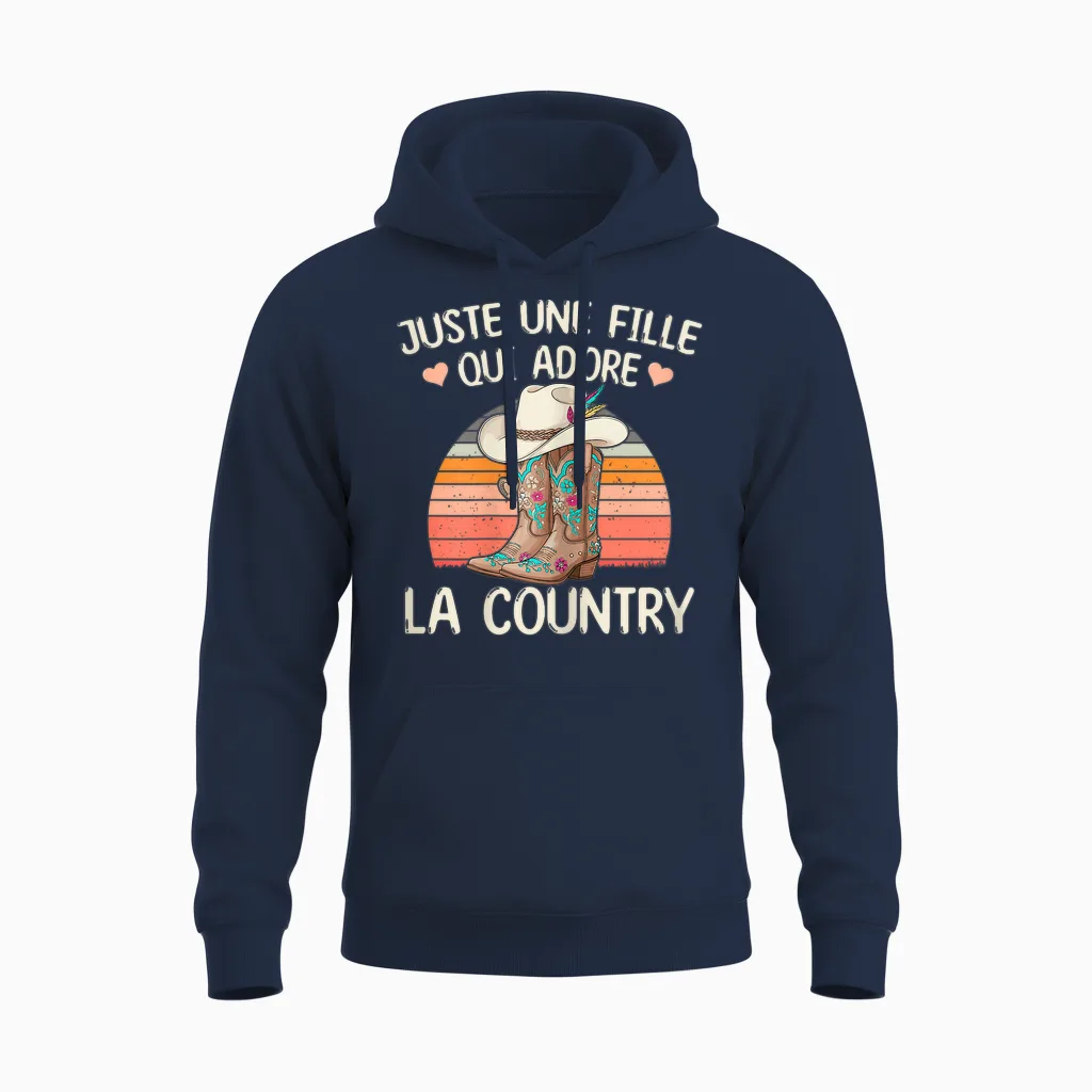 Women's Country T-Shirt a Girl Who Adore La Danse Country Unisex Hoodie in Navy