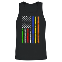 Thin Blue Red Green Gray Yellow American Flag Te Unisex Tank Top - Black – 2