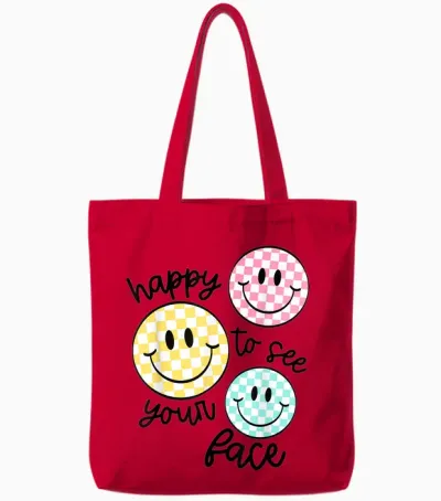 Happy to See Your Face Smile Face Teacher Back to School Tote Bags - Red