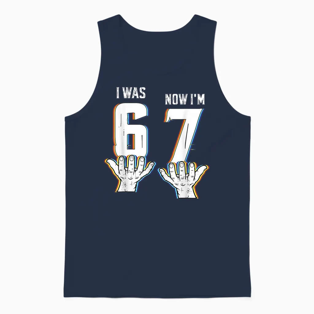 Six Seven Meme 7 Year Old Birthday Shirt Was 6 Now I'm 7 Unisex Tank Top in Navy