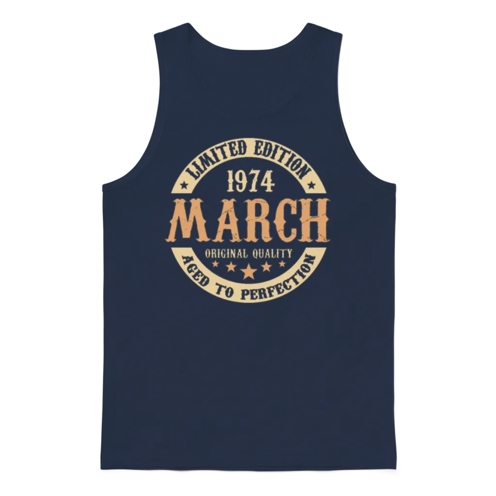 March 1974 Vintage Birthday Present Unisex Tank Top - Navy