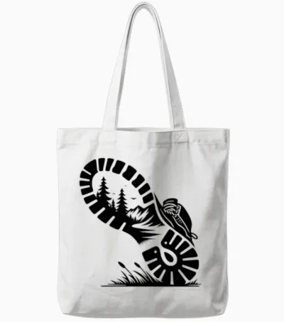 Hiking Boot with Forest Profile for Hikers Tote Bags - White