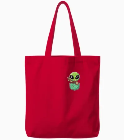 Cute Little Alien in Pocket Universe Ufo Baby Monster Tote Bags - Red