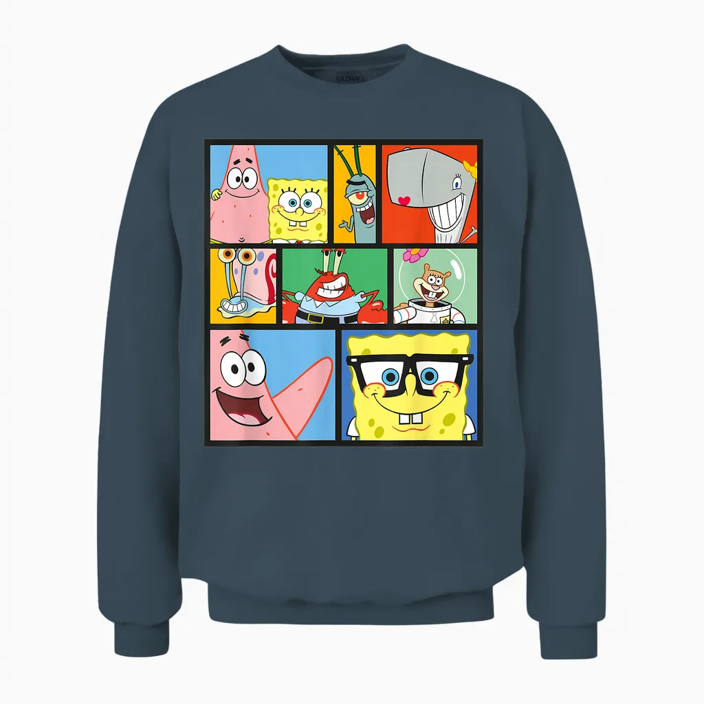 Spongebob Schwammkopf Collage 90s Cartoon Unisex Sweatshirt in Dark Heather