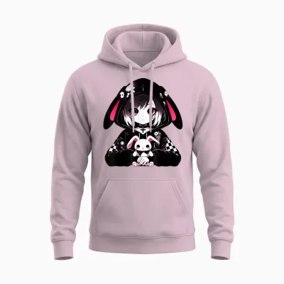 Goth Bunny Anime Girl Kawaii Gothic Creepy Art Japanese T-Shirt, Black, S Unisex Hoodie - Light Pink