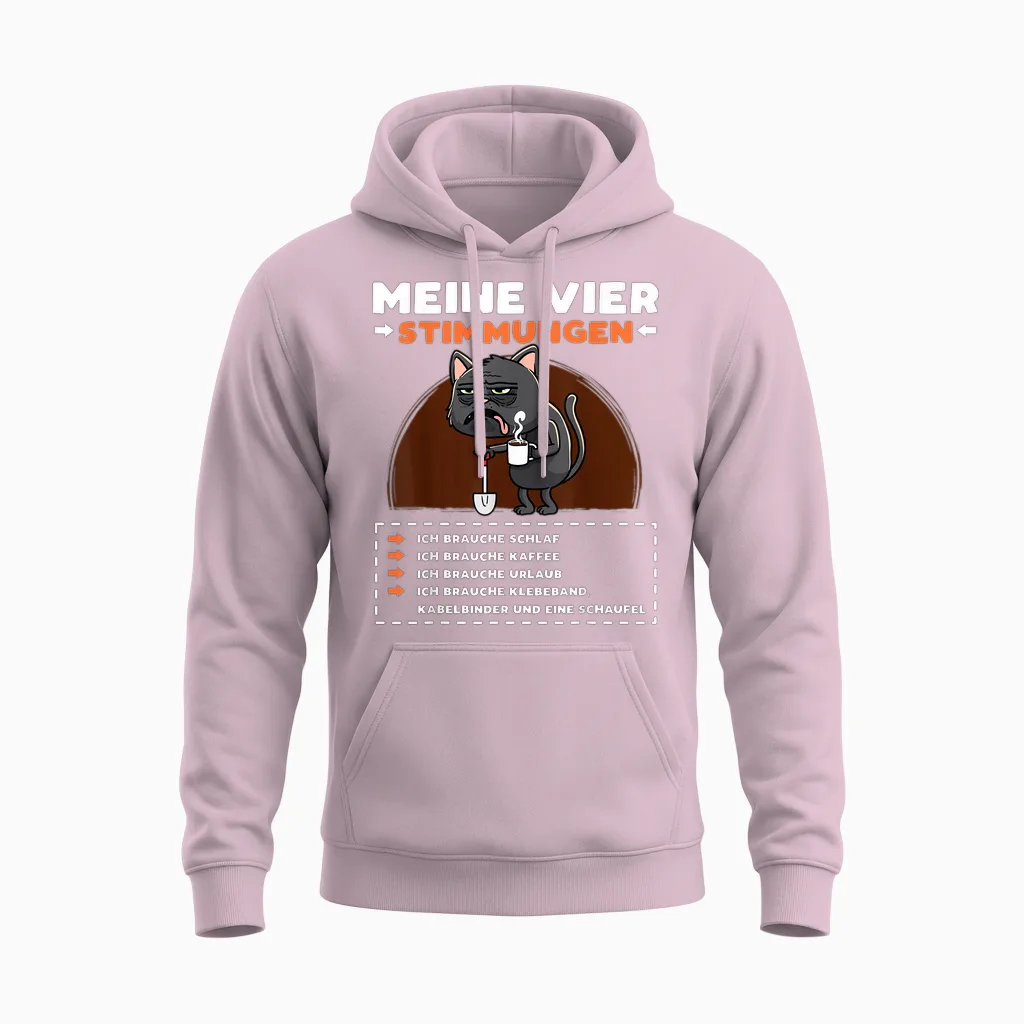 Katze Lustige Sprüche Urlaub Müde Kaffee Unisex Hoodie in Light Pink