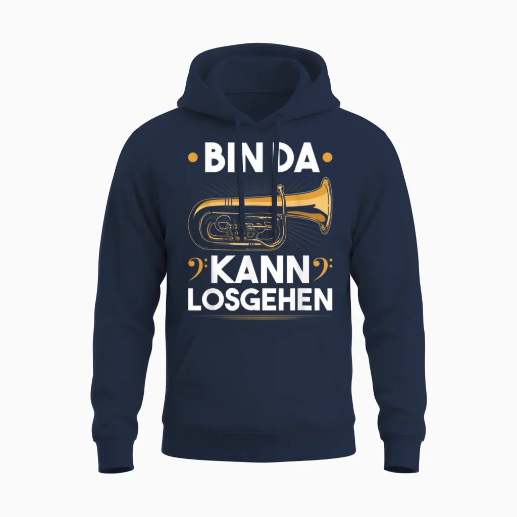 Bin Da Kann Losgehen, Funny Blow Music Bass Tubist B Tuba T-Shirt, Black, S Unisex Hoodie in Navy
