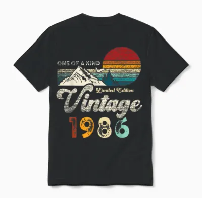Vintage 1986 Mountains Eagle Retro 39th Birthday Unisex T-Shirt - Black