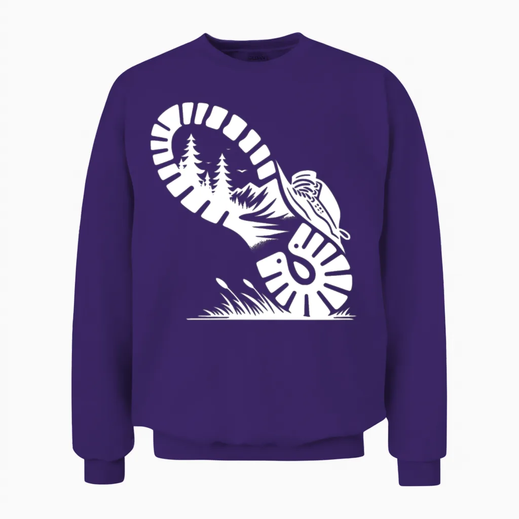 Hiking Boot with Forest Profile for Hikers Unisex Sweatshirt in Purple