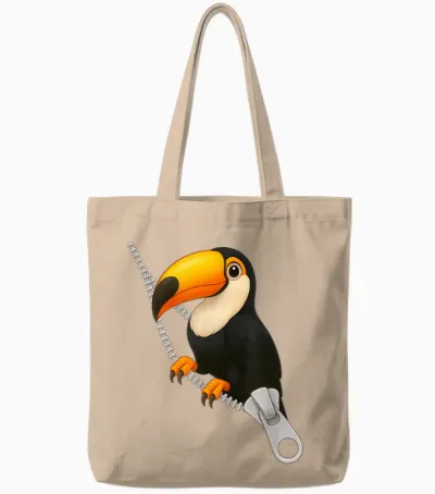 Adorable Toucan Bird Shaped Zipper Tote Bags - Natural