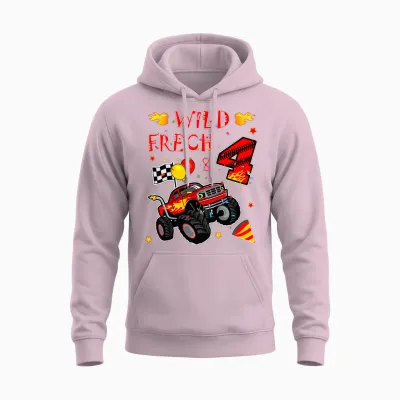 Children's Birthday Monster Truck - Wild Cheeky and Four - Boy 4 T-Shirt, Black Unisex Hoodie - Light Pink