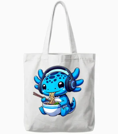 Gamer Axolotl Ramen Video Games Headphones Anime Boys Tote Bags - White