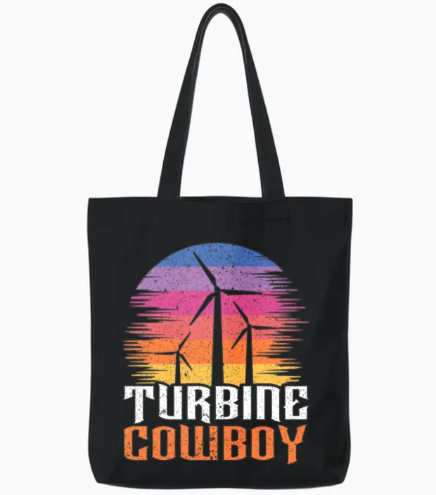 Turbine Cowboy Wind Renewable Energy Windmill Tote Bags in Black