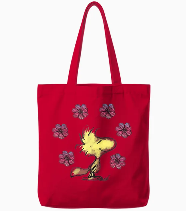 Peanuts Woodstock Liebe Blumen Tote Bags in Red