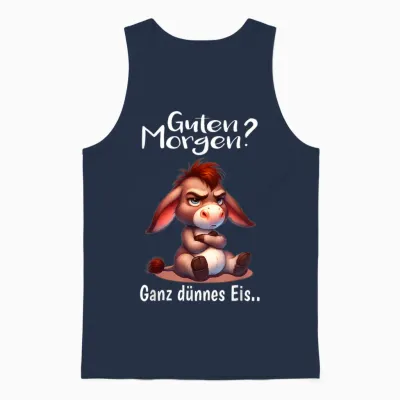 T-Shirt with German Text Morgenmuffel Müde Langschläfer Guten Morgen Donkey, Black, S Unisex Tank Top - Navy