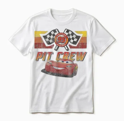 Disney Pixar Cars Mcqueen Pit Crew Red Distressed Unisex T-Shirt - White
