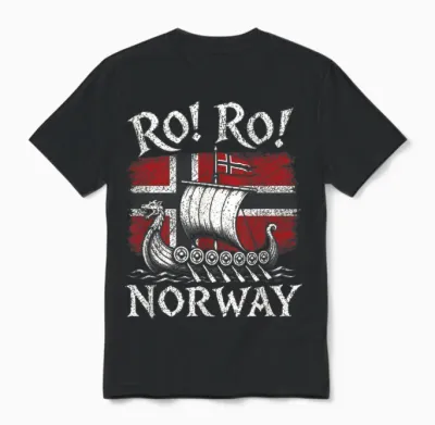 Norwegian Viking Ship Norway Flag Row Country Heritage Pride Unisex T-Shirt - Black
