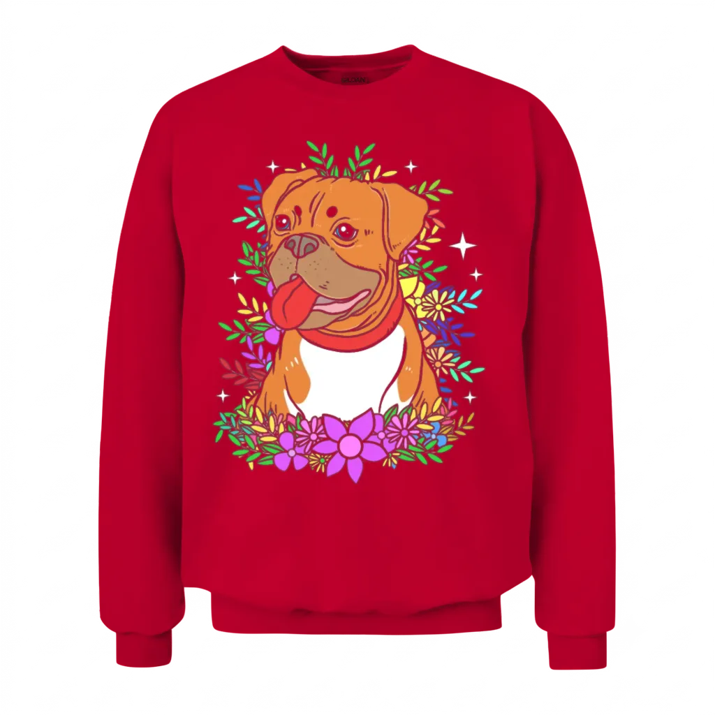 Cute Dog Pet Owner Dog Print Flower Boxer Dog Unisex Sweatshirt - Red