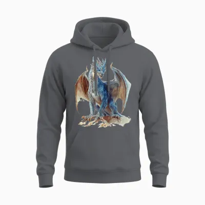 Drake Dragon Mythical Illustration Drake Dragon T-Shirt, White, S Unisex Hoodie - Charcoal